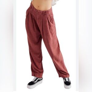 Free People Rust Wide-Leg Linen Pants